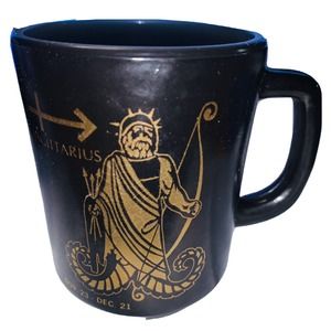 Vtg Fire King Anchor Hocking Sagittarius Black Coffee Mug Zodiac Astrology EUC